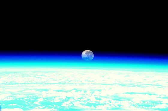 The setting moon, as seen from the ISS 
		 &copy; ESA/NASA