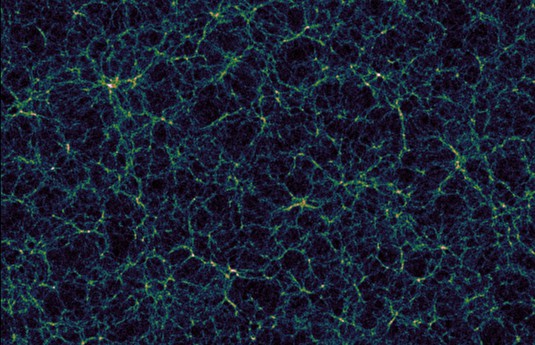 Die abgebildete Simulation zeigt die Verteilung der Dunklen Materie in unserem U