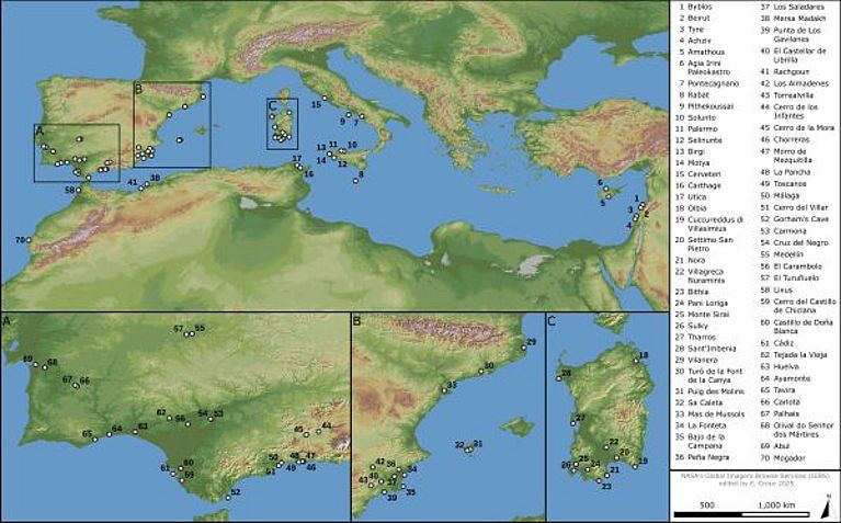 Map showing the distribution of ’Phoenician oil bottles’ across the