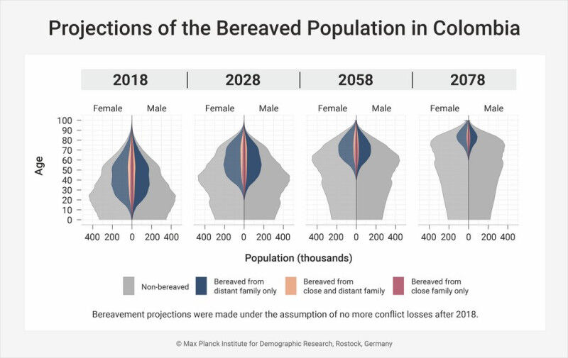 These population pyramids show individuals classified by conflict-related bereav