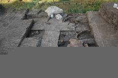 Ansicht der Ausgrabungsfl�che mit einem Teil der freigelegten Elefantenknochen. 