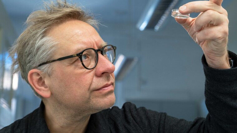 Der Evolutionsbiologe Andreas Hejnol betrachtet Pantherwürmer (Hofstenia miamia)