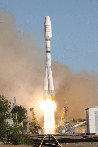 Start einer Sojus 2-1A vom Cosmodrom in Baikonur. Eine Rakete dieses Typs hat nu