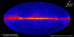 Der Himmel, gesehen mit den Augen des Satelliten  Fermi . Eingezeichnet sind die